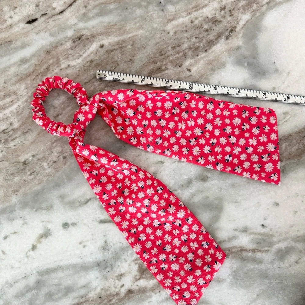 Floral Hair Scrunchie Bandana Ponytail Scarf - Red White & Blue